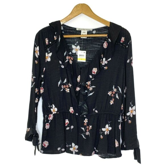 American Rag CIE M L/S Ruffle Front Peplum Blouse - Picture 1 of 8